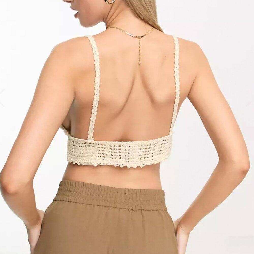 ASOS Something New x Klara Hellqvist Crochet Cropped Cami Top Beige Bralette Med - Picture 4 of 12